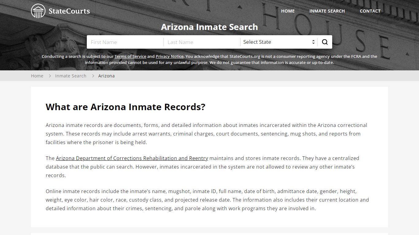 Arizona Inmate Search, Prison and Jail Information - StateCourts